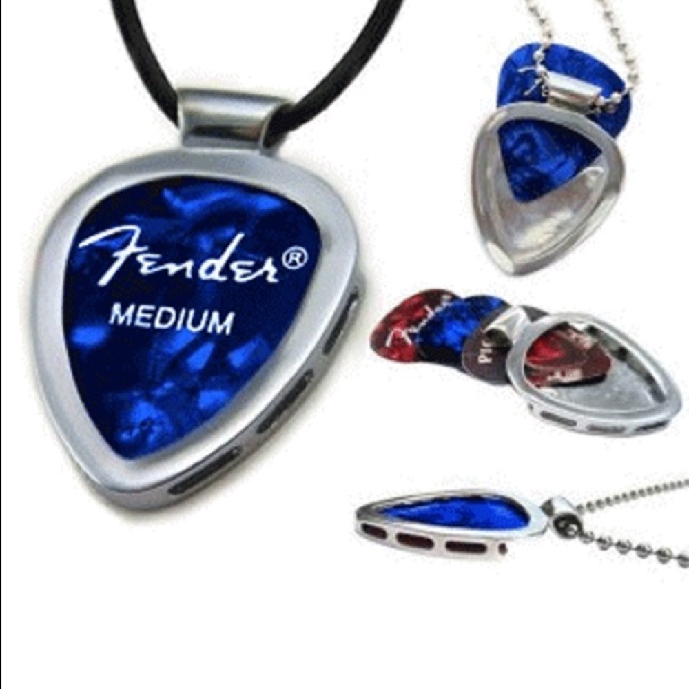 Pickbay Guitar Pick Holder Pendant Necklace + Leather Cord Set Musician Gift NEW